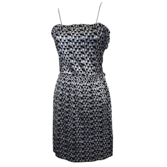 NWT‎ ZARA Black and Silver Metallic Party Mini Dress Waist Ruffle Size Small - Picture 2 of 14